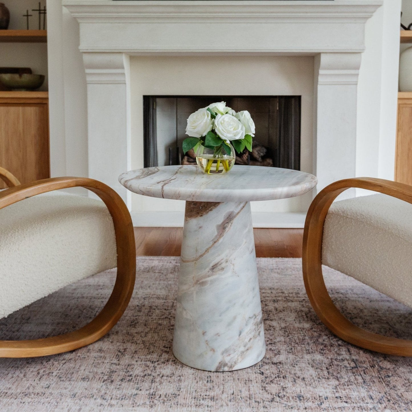 Marble Side Table carved from Natural Stone and customizable sizing.